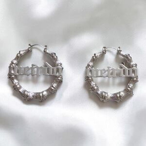 Weirdo Bamboo Hoop Earrings, Silver Tone Statement Hoop Earrings, Y2K Streetwear